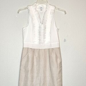 🌺 Loft Dress Linen Blend Top Ruffle Split Neck Side Zip Up Size 6